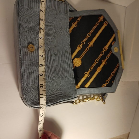 Anne Klein Leo Lizard Blue Shoulder bag Purse Gold Chain Hardware - Picture 8 of 14